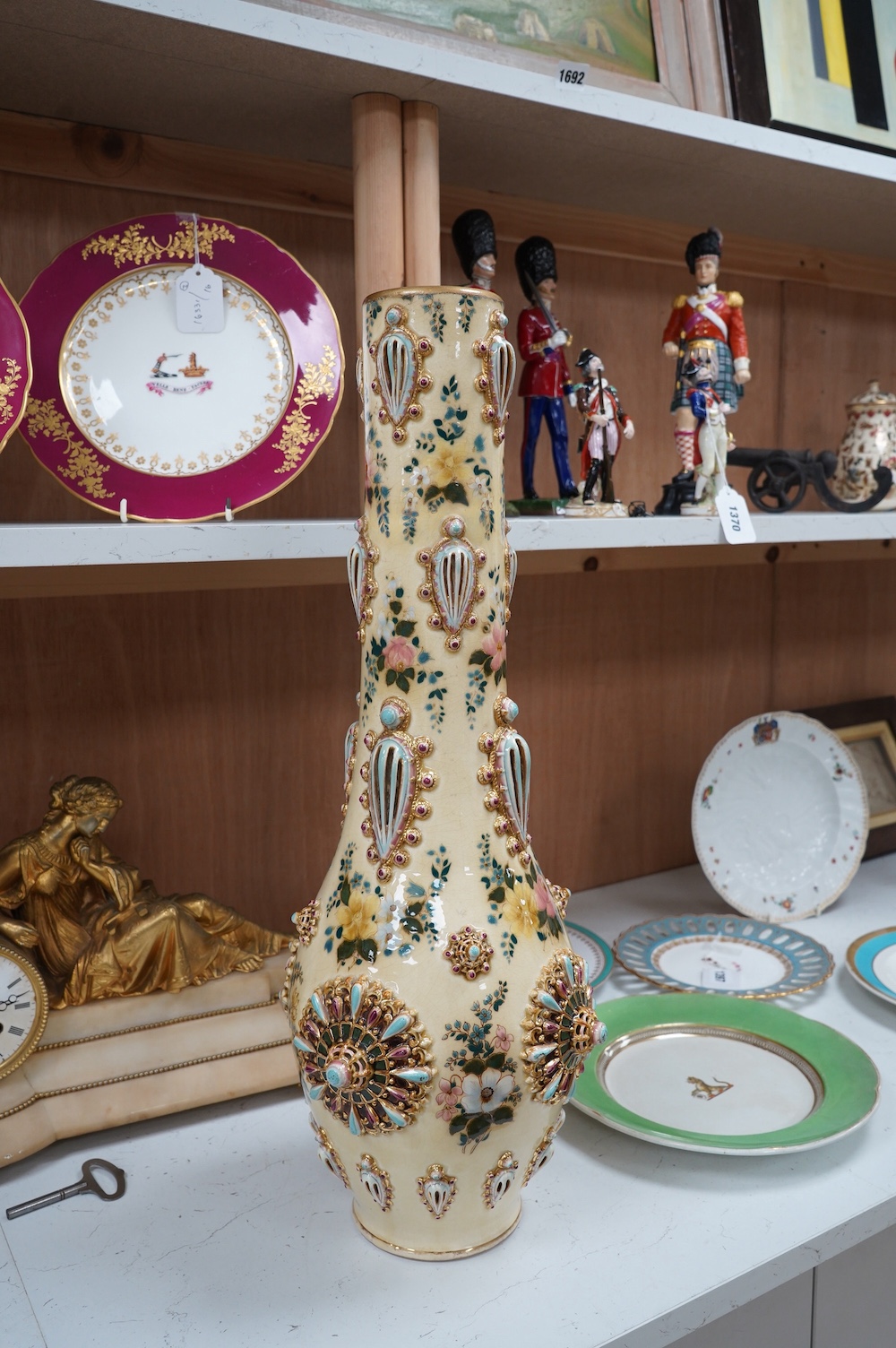 A large Zsolnay ‘jewelled’ vase, 61cm. Condition - restoration to rim